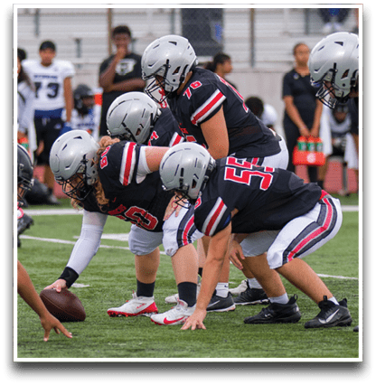 Three football players are standing on the field, one of them is smiling and wearing a black jersey with the number 55. AI generated content