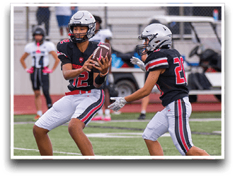 Three football players are standing on the field, one of them is smiling and wearing a black jersey with the number 55. AI generated content