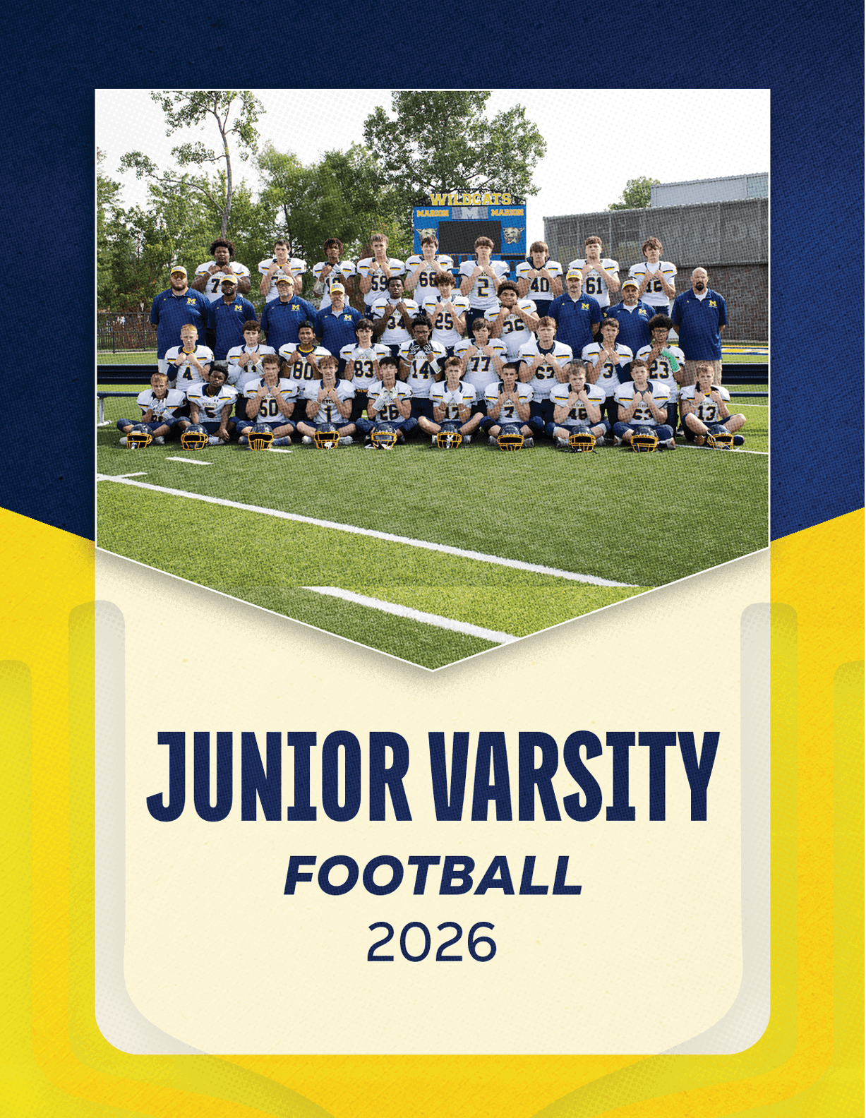A group of young men pose for a photo on a football field. AI generated content