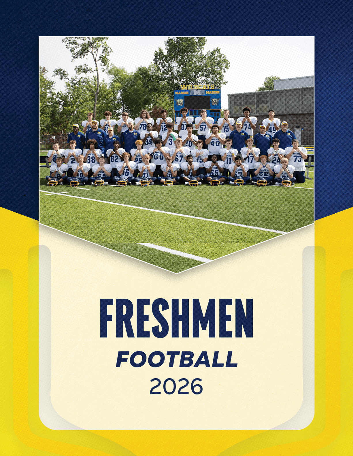 A group of young men pose for a photo on a football field. AI generated content