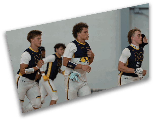 Three young men wearing sports uniforms are running in a gym. AI generated content
