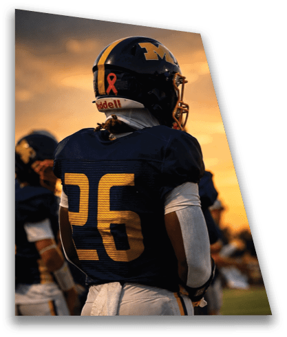 A football player wearing a blue and yellow jersey with the number 26 on the back. AI generated content