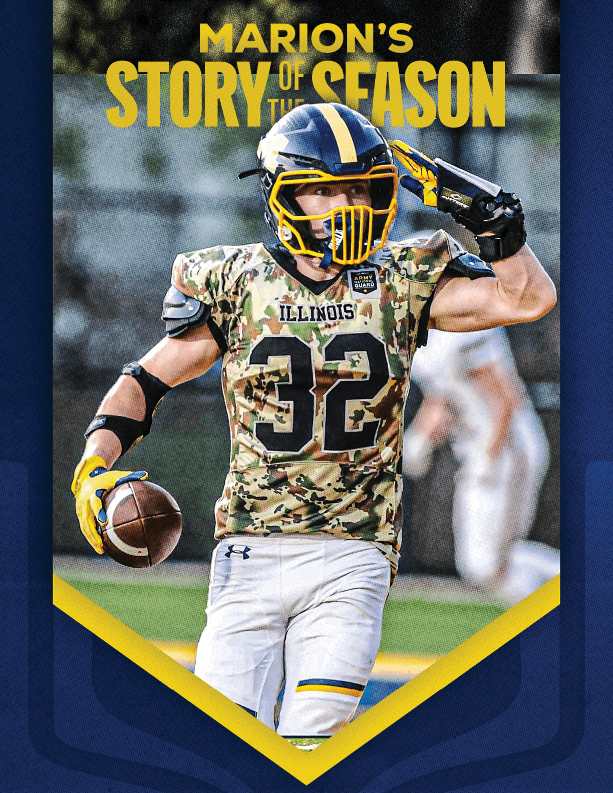 A football player wearing a camouflage jersey with the number 32 on it. AI generated content