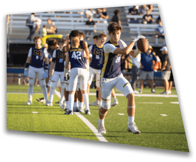 A football player is throwing a football on a field with several other players watching. AI generated content