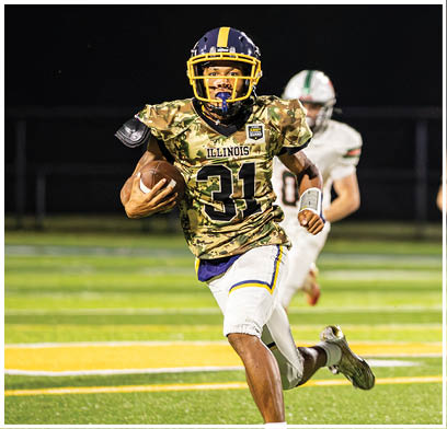 A group of football players running on a field. AI generated content