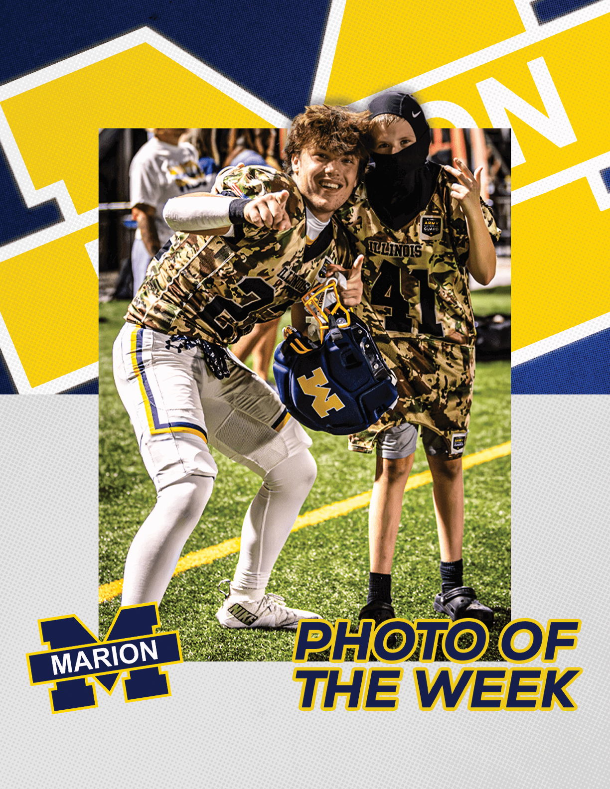 Two people wearing football uniforms are posing for a photo. AI generated content