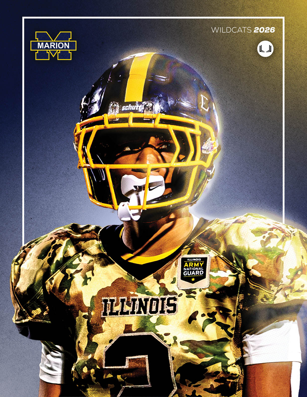A football player wearing a camouflage jersey with the number 2 on it. AI generated content