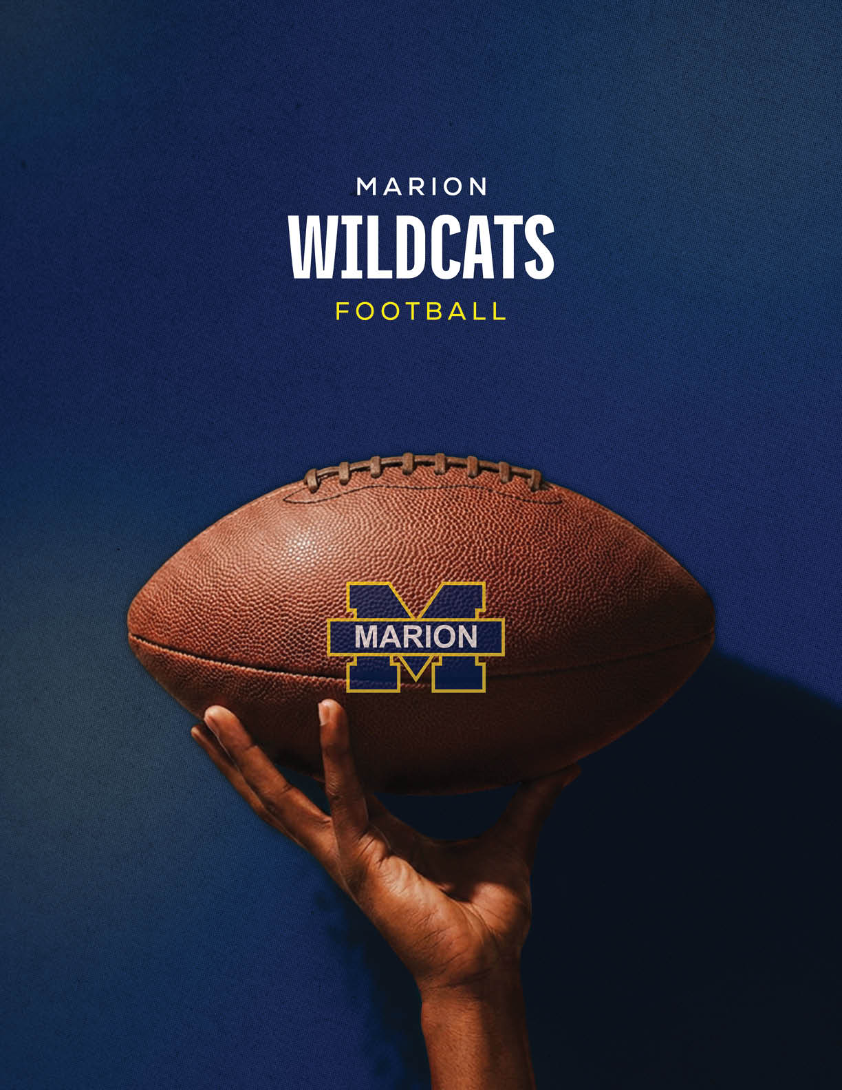 A football is being held by a person in front of a blue background. AI generated content