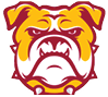 A stylized, fierce bulldog face logo with sharp teeth and a spiked collar in maroon and gold colors. Description generated by AI