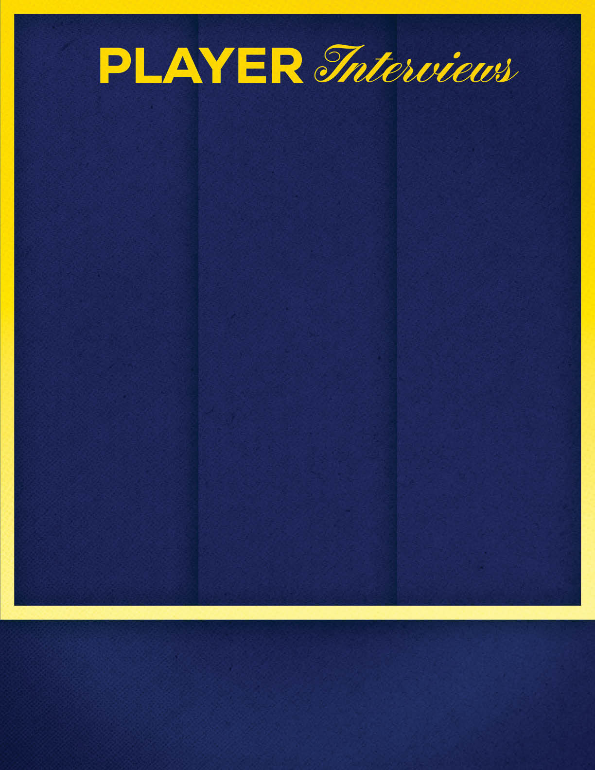 The image shows a dark blue textured background with a thick yellow border on the left and top edges and the word “PLAYER" in bold yellow uppercase letters near the top right corner. Description generated by AI