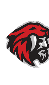 A stylized side profile of a bearded person with a red and black lion head design integrated into the hair and head outline. Description generated by AI