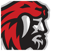 A stylized graphic combining a red lion's head with a black and gray human face in profile. Description generated by AI