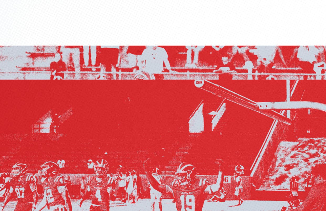 A group of people wearing sports uniforms are celebrating on a field with one person raising their arms in front of a crowd in a stadium. Description generated by AI