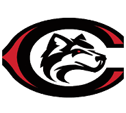 A stylized black and red letter C with a fierce wolf head in the center facing right. Description generated by AI