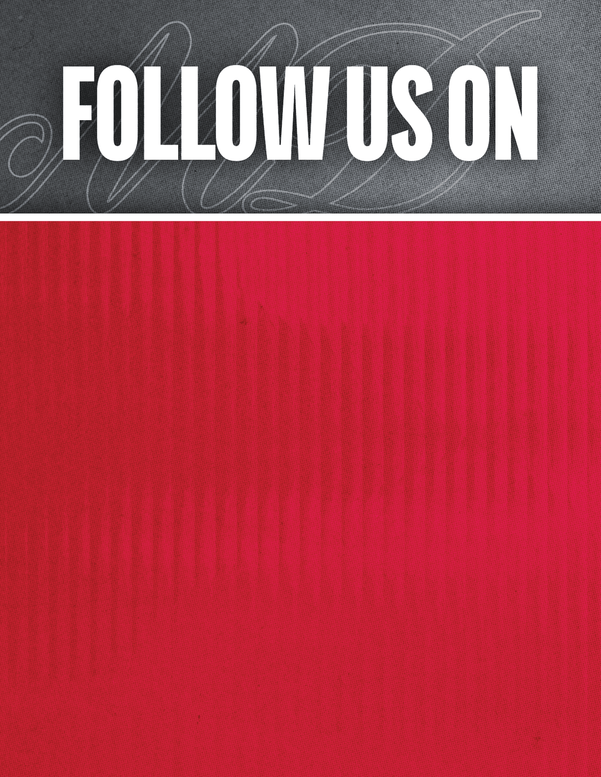 Follow us on social media with icons for Facebook, Twitter, Instagram, and YouTube displayed on a red background. Description generated by AI