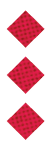 Three red diamond shapes arranged vertically on a white background. Description generated by AI