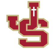 A stylized maroon and gold logo featuring the intertwined letters “L" and "S" with a white cross integrated into the vertical part of the "L". Description generated by AI