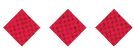 Three red diamond shapes with a subtle checkered pattern are evenly spaced on a white background. Description generated by AI