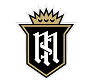 A black and gold shield-shaped emblem with a crown on top and stylized white letters “M" and "H" intertwined inside. Description generated by AI