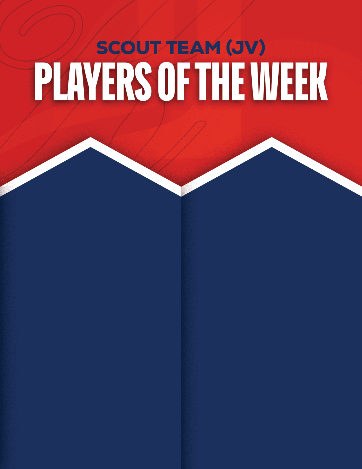 A red and blue poster with a white border. Description generated by AI
