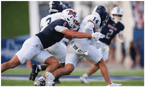 A group of football players on a field. Description generated by AI
