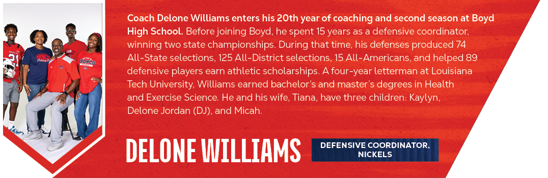 delone williams,Coach Delone Williams enters his 20th year of coaching and second season at Boyd High School. Before ...