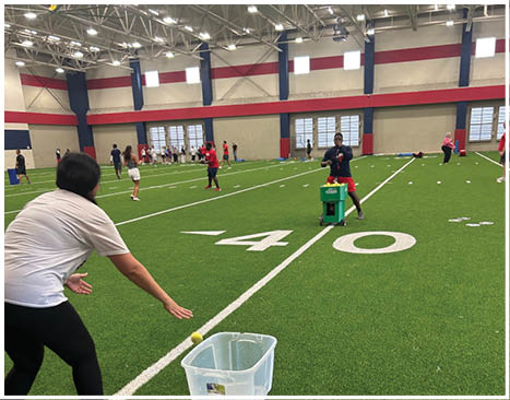 A football player running on the field. Description generated by AI