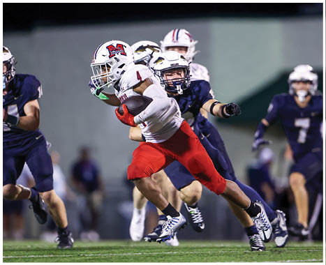A football player running on the field. Description generated by AI