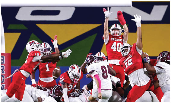 A group of football players on a field. Description generated by AI