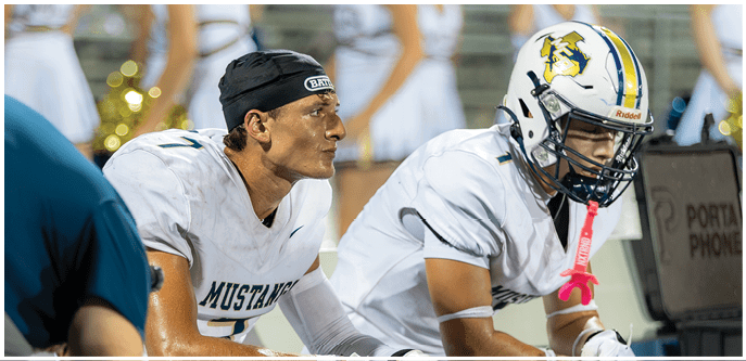 A group of football players on a field. Description generated by AI