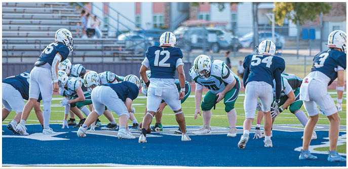 A group of football players on a field. Description generated by AI