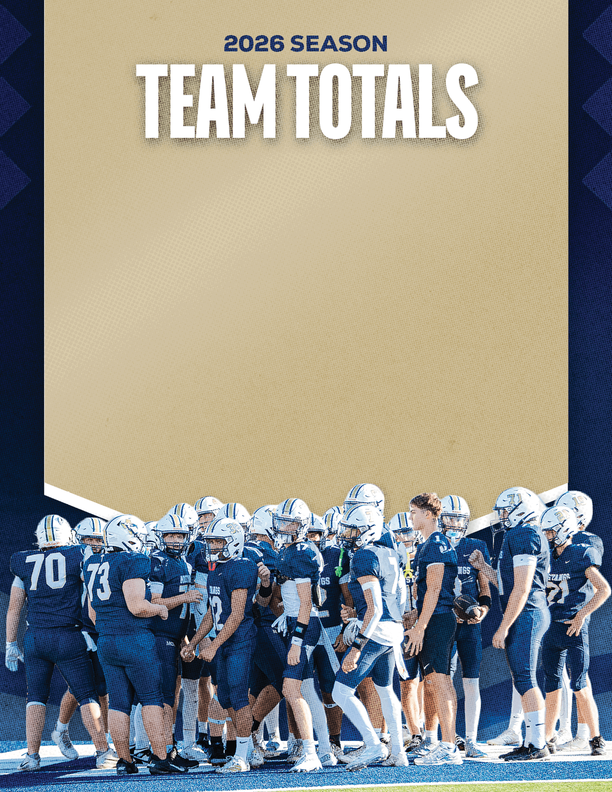 A group of football players standing on a field. Description generated by AI