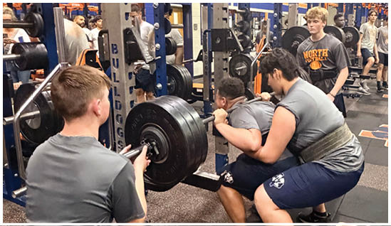 A football player wearing a blue and white uniform. Description generated by AI