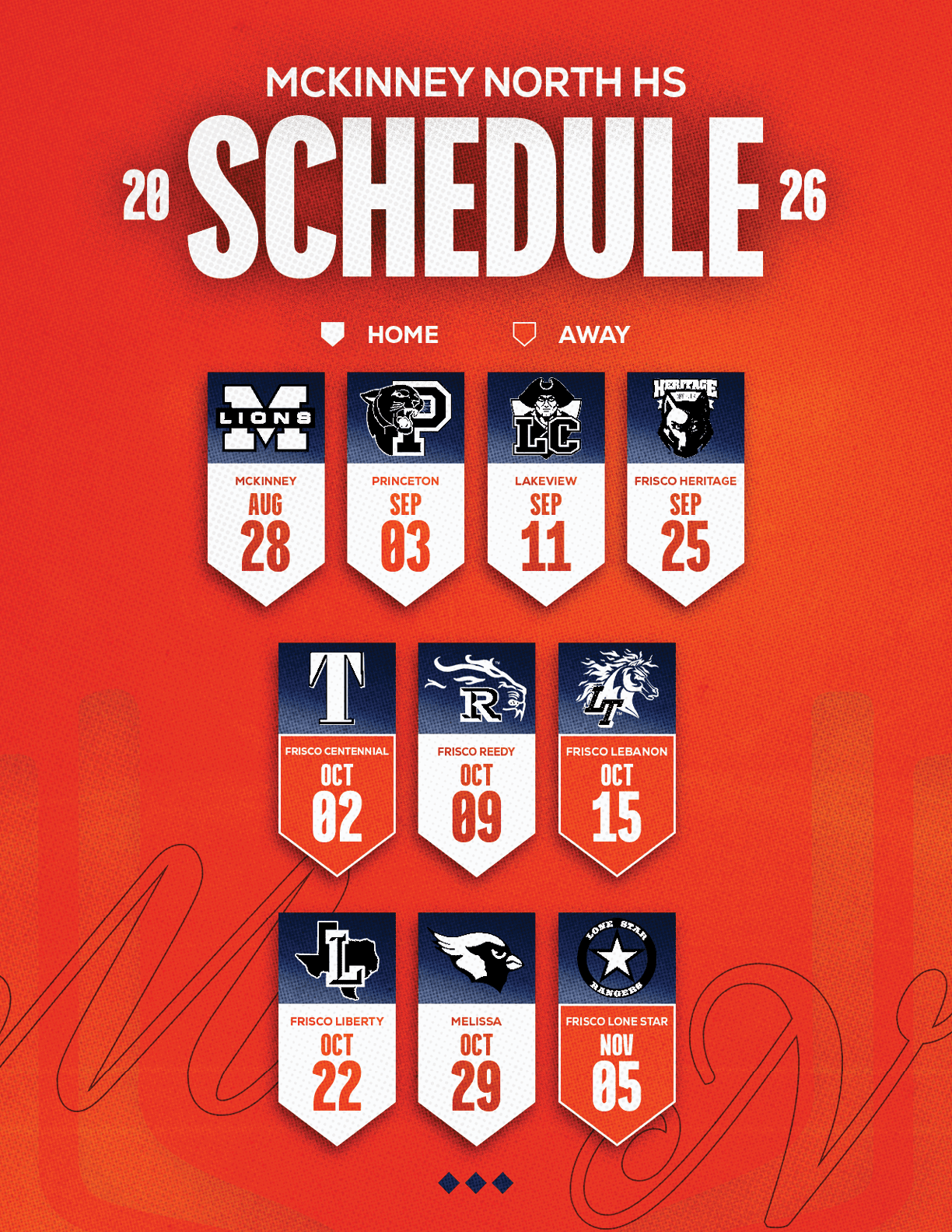 A calendar showing the schedule for the McKinney North High School. Description generated by AI