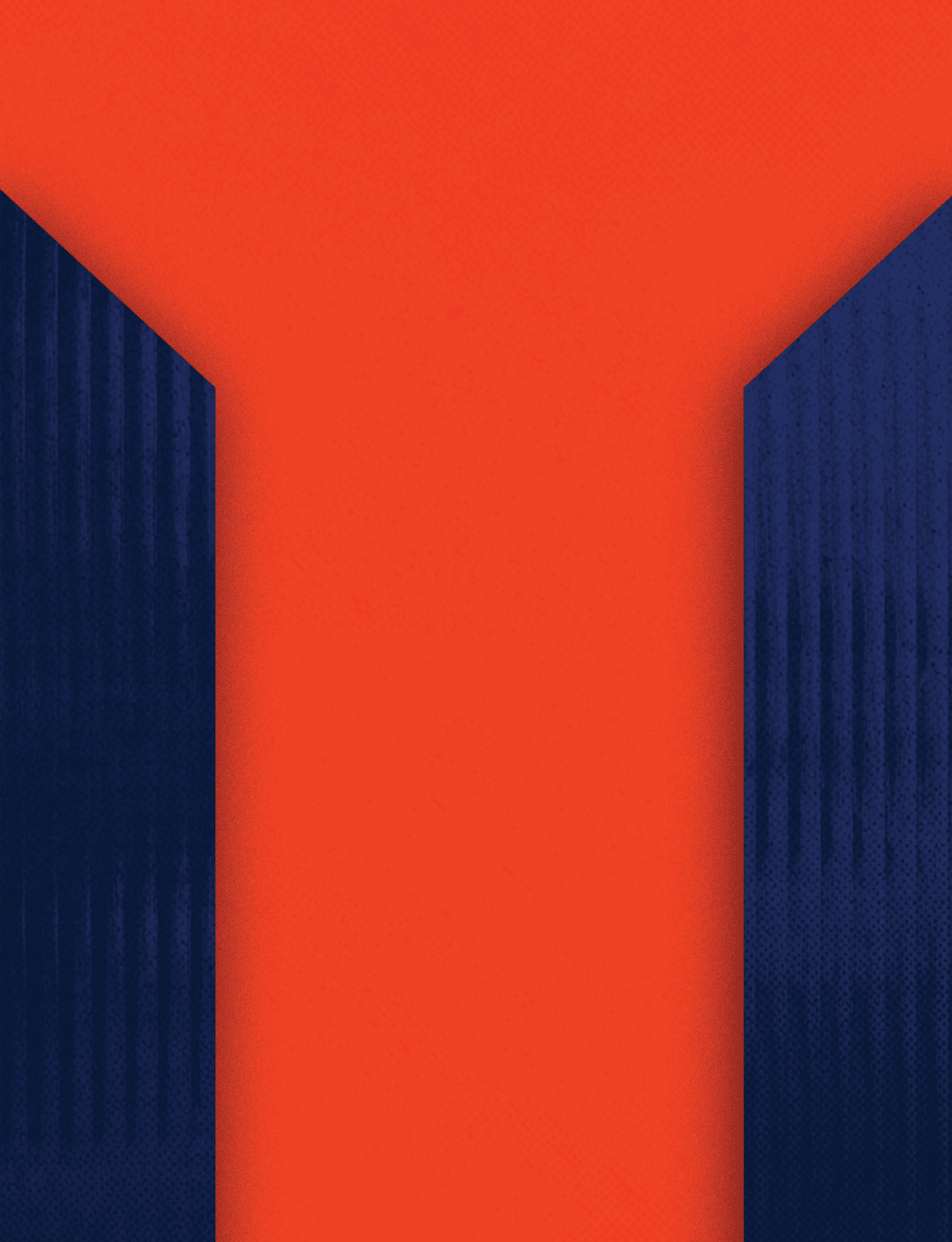 Three tall buildings with orange and blue stripes. Description generated by AI