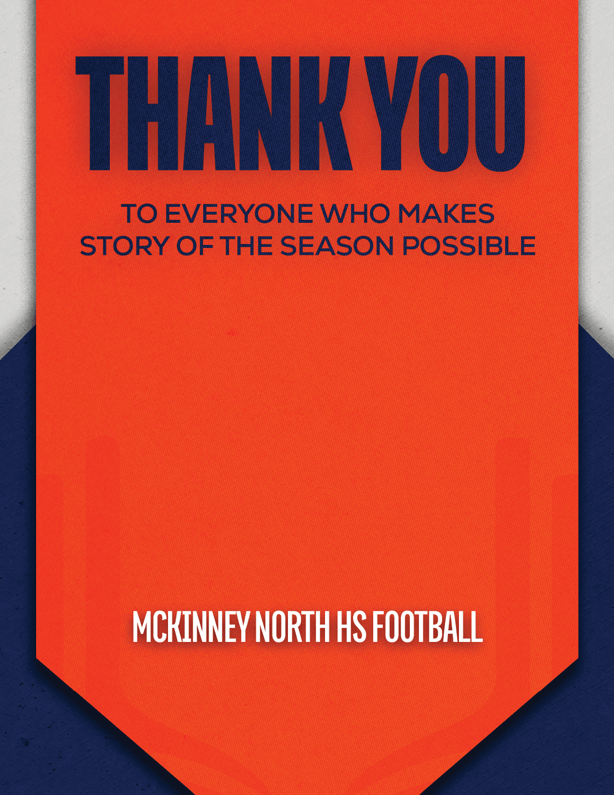 A football banner with orange and blue colors. Description generated by AI
