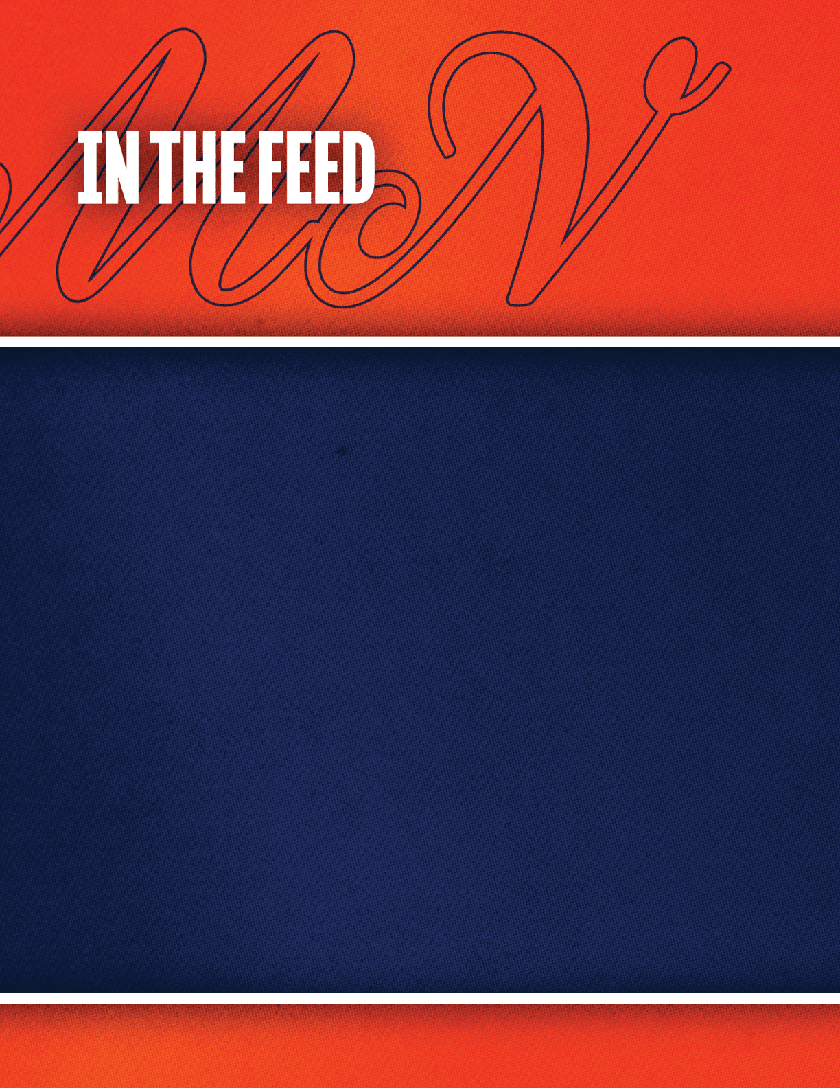 A blue and orange background with the words “Man in the Feed" written in white. Description generated by AI