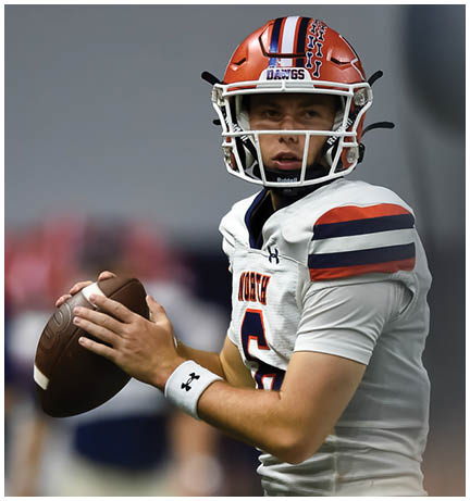 A football player running on the field. Description generated by AI