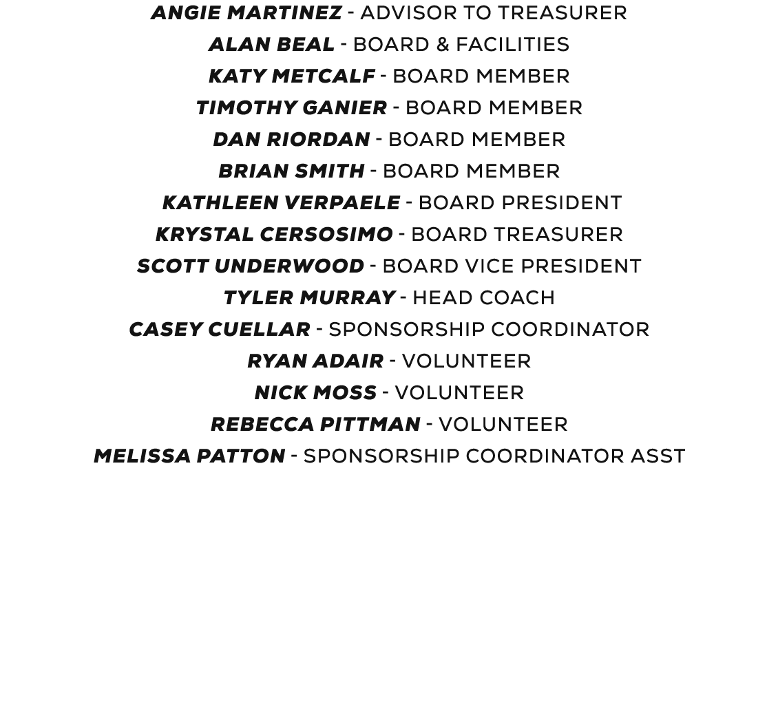 Angie Martinez Advisor to Treasurer Alan Beal Board & Facilities Katy Metcalf Board Member Timothy Ganier Board Membe...