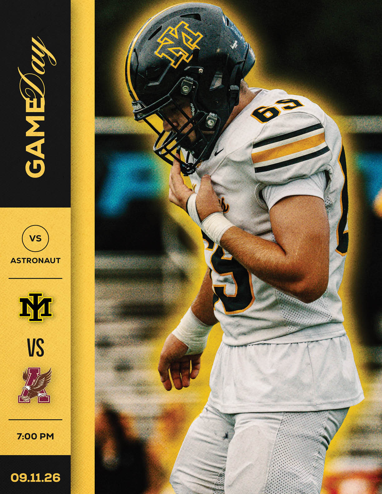 A football player is tackled to the ground. Description generated by AI