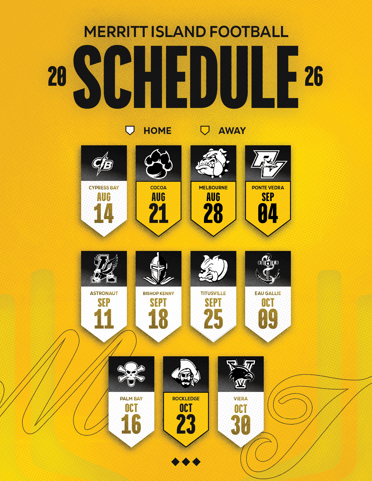 A football schedule for Merritt Island High School. Description generated by AI