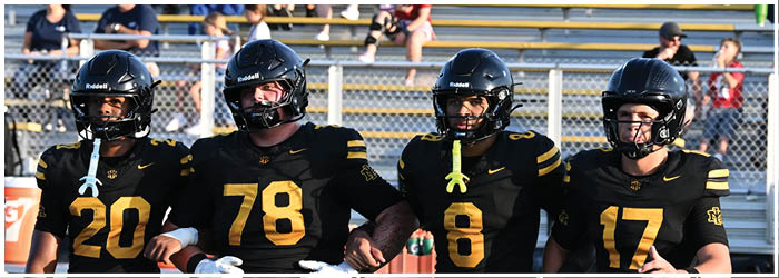 A group of football players on a field. Description generated by AI