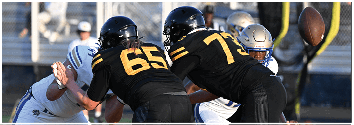 A group of football players on a field. Description generated by AI