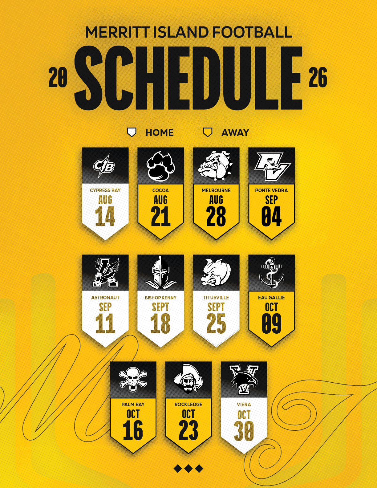 A football schedule for Merritt Island High School. Description generated by AI