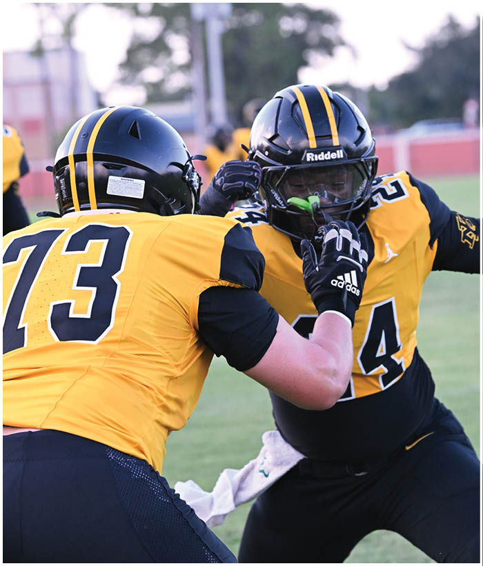 A group of football players wearing black and white uniforms. Description generated by AI