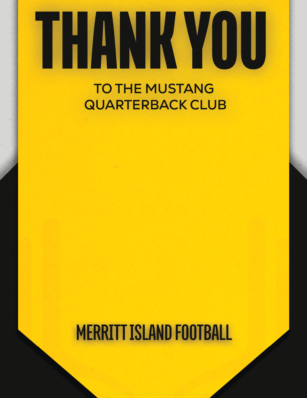 A yellow and black sign that says Merritt Island High School Football. Description generated by AI