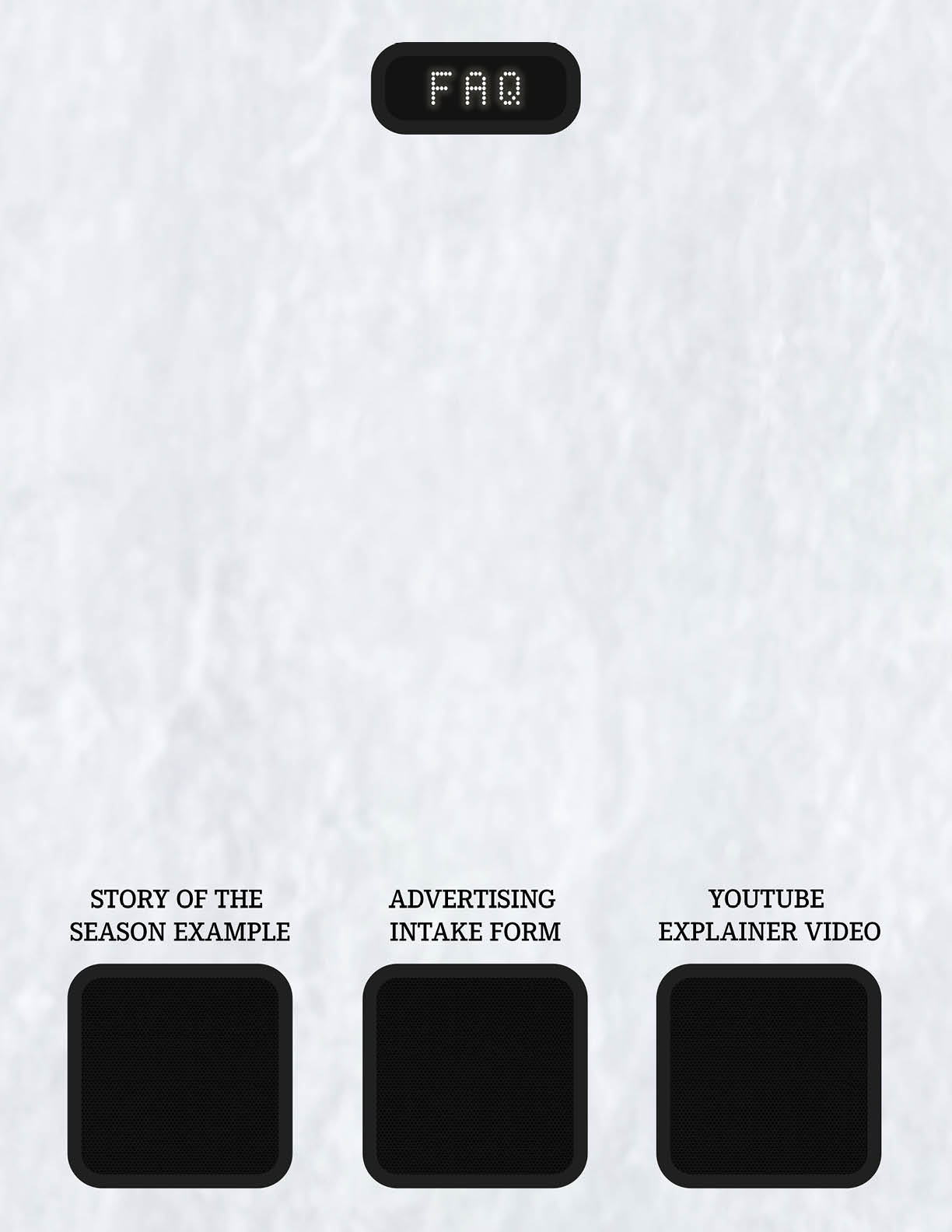 A series of four squares with the top one reading “FAQ". The squares are black and white and the top one has the word "FAQ" in white letters. AI generated content
