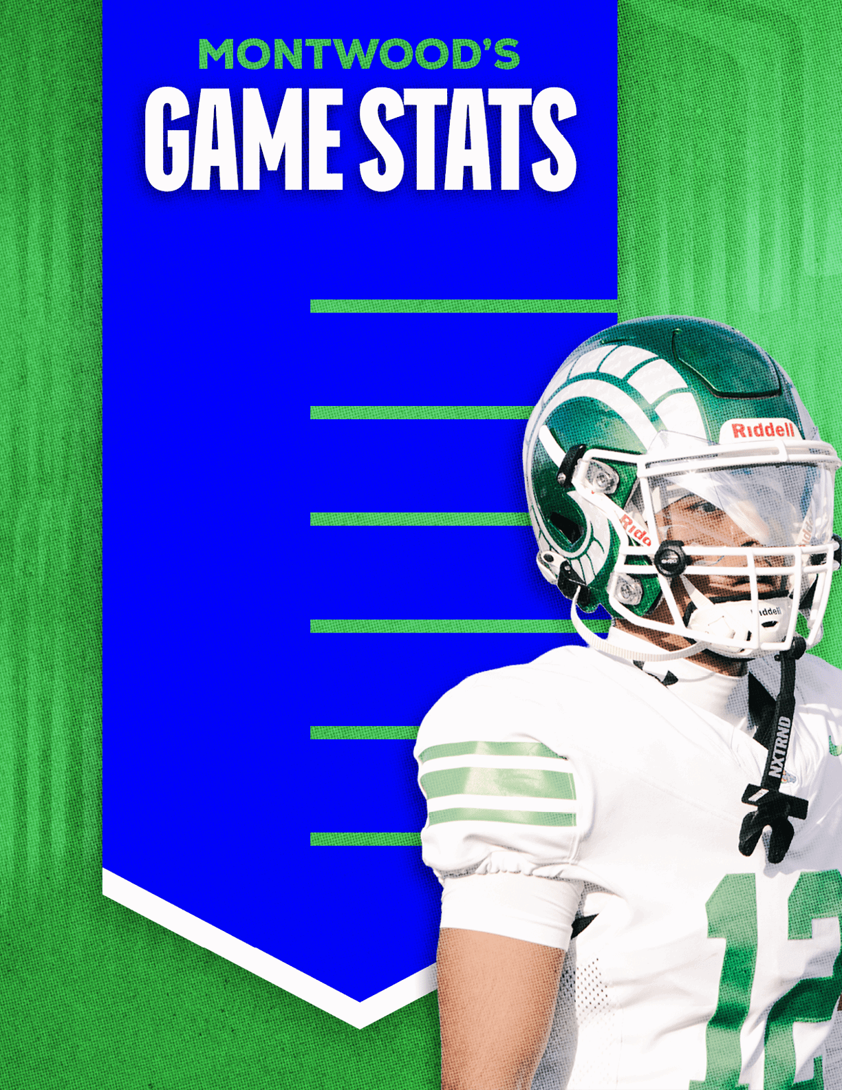 A football player wearing a blue and red jersey. Description generated by AI