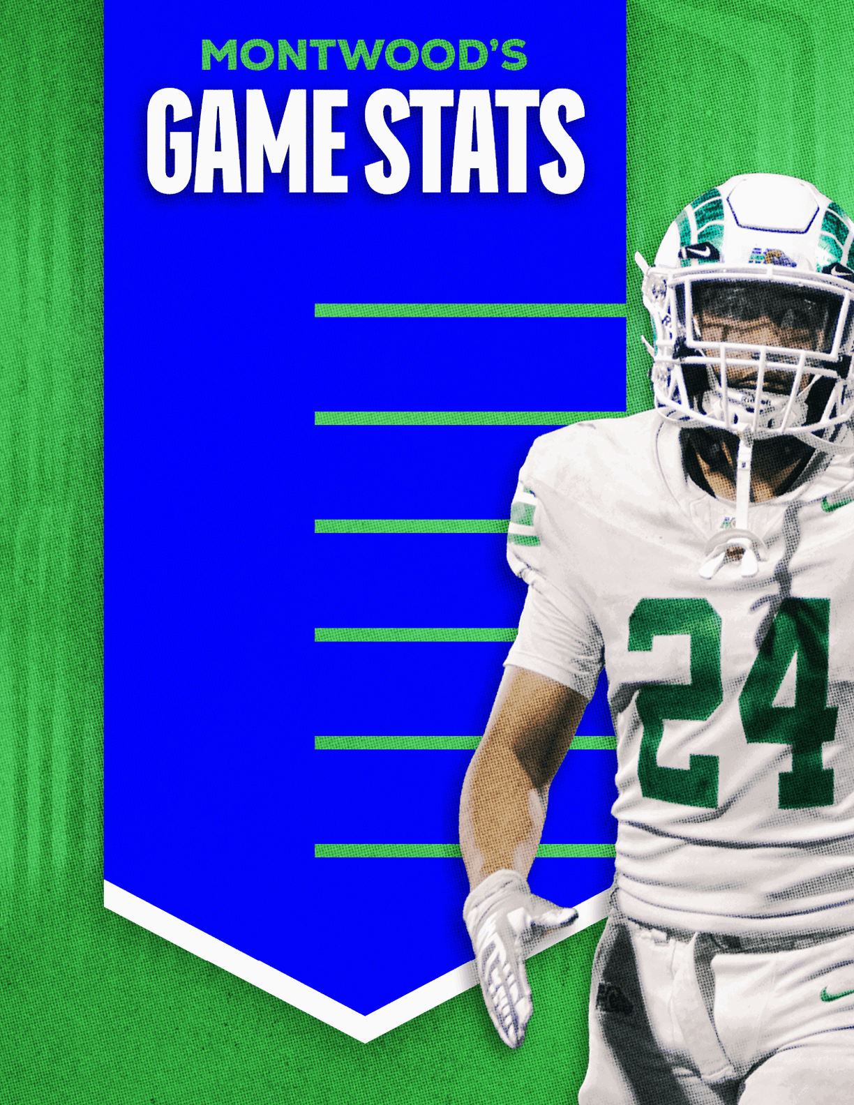 A football player wearing a blue and red jersey. Description generated by AI