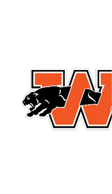 A bold orange letter W outlined in white and black with a black panther leaping across it. Descripci n generada con IA